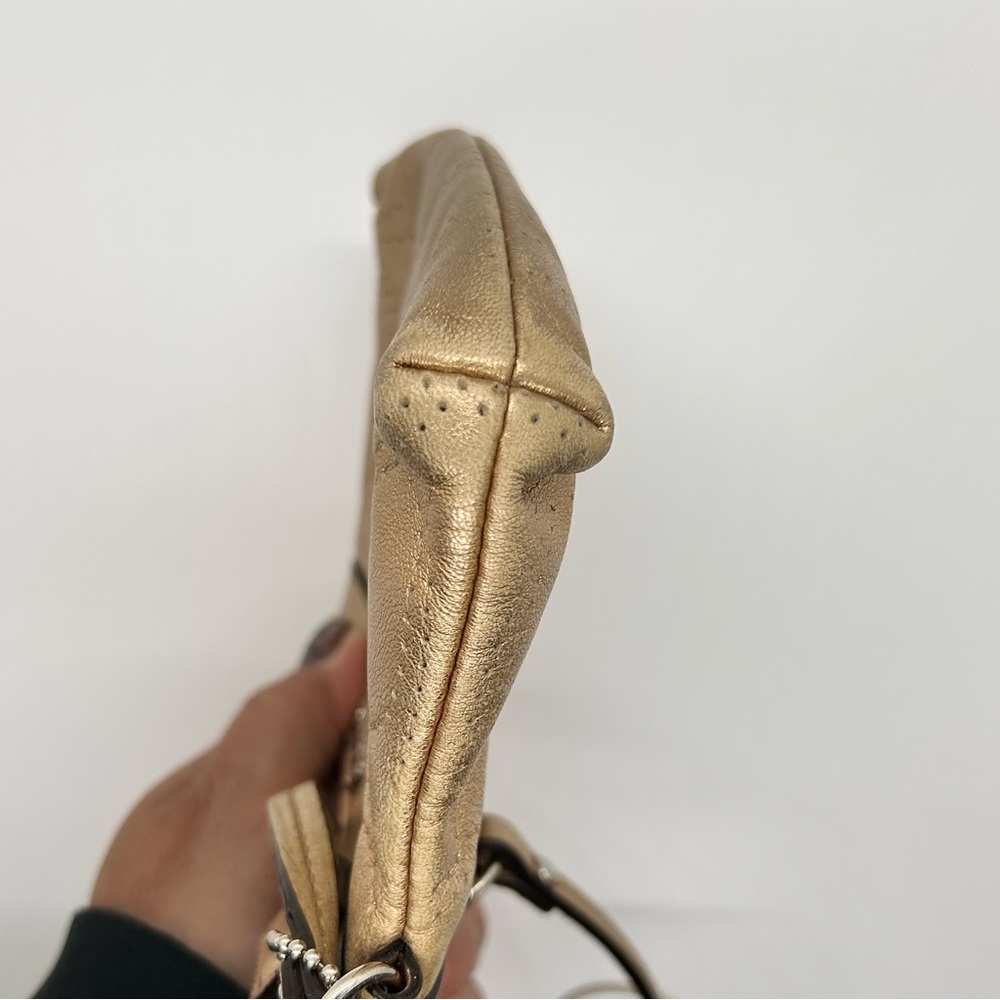 Coach Vintage Perforated Signature C Metallic Gold Leather Wristlet - Picture 6 of 14